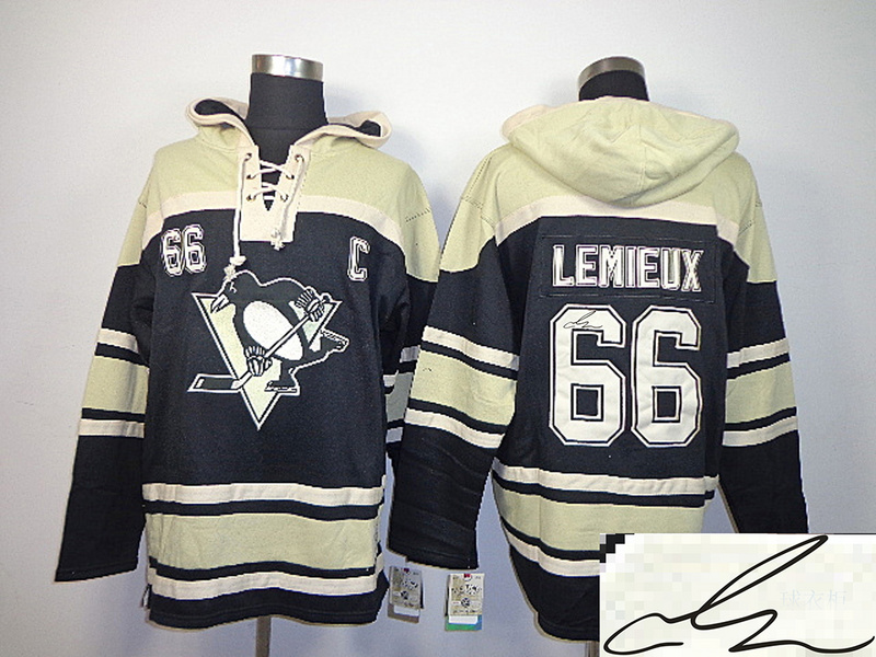 Penguins 66 Lemieux Black Hooded Signature Edition Jerseys