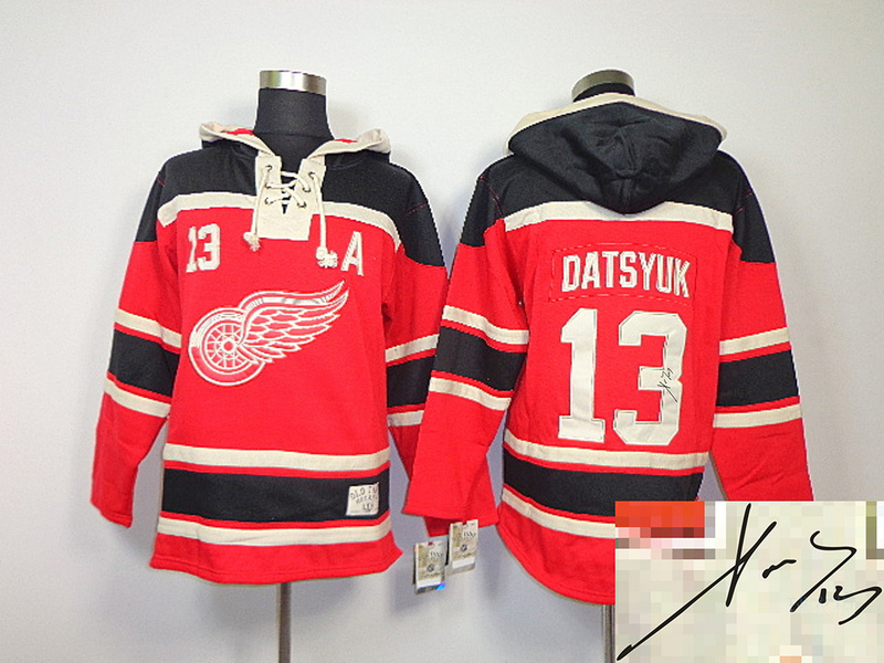 Red Wings 13 Datsyuk Red Hooded Signature Edition Jerseys