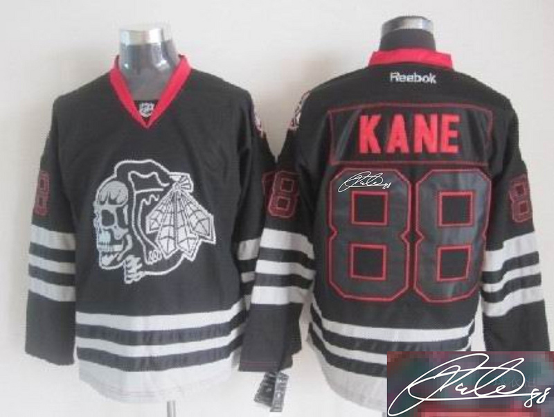 Blackhawks 88 Kane Black Skulls Signature Edition Jerseys