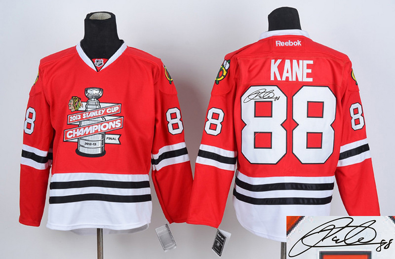 Blackhawks 88 Kane Red 2013 Stanley Cup Signature Edition Jerseys