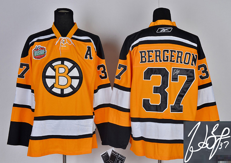 Bruins 37 Bergeron Orange Signature Edition Jerseys