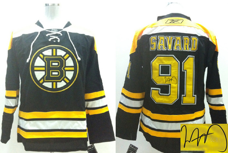 Bruins 91 Savard Black Signature Edition Jerseys