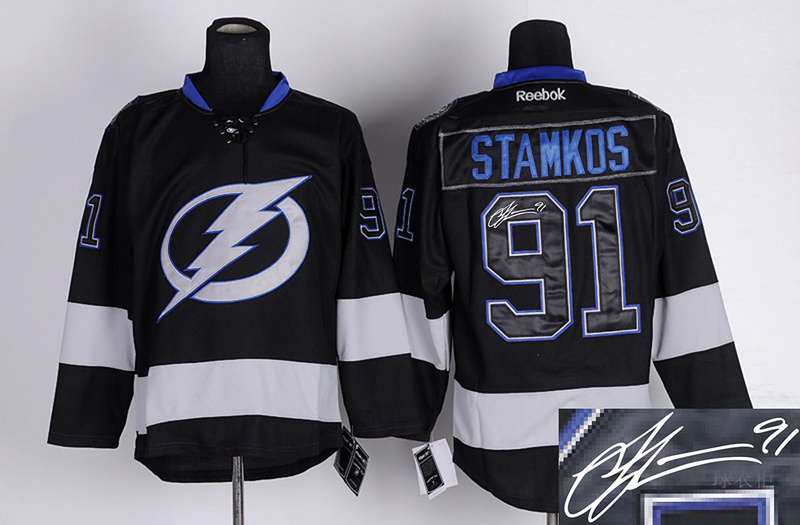 Lightning 91 Stamkos Black Signature Edition Jerseys