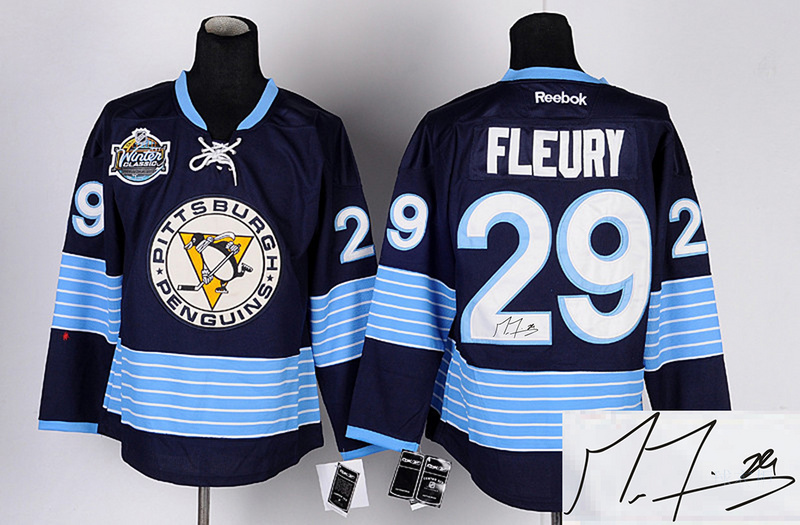 Penguins 29 Fleury Blue Signature Edition Jerseys - Click Image to Close