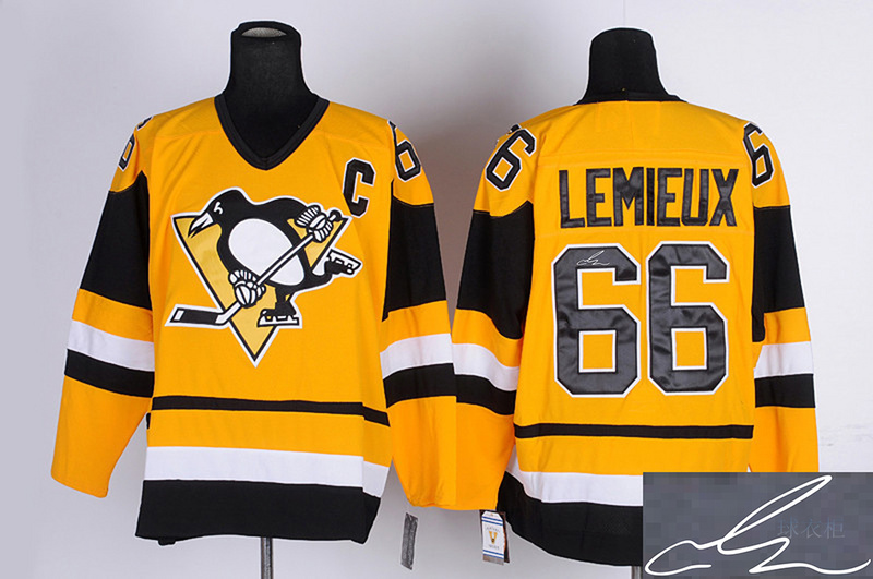 Penguins 66 Lemieux Yellow Signature Edition Jerseys