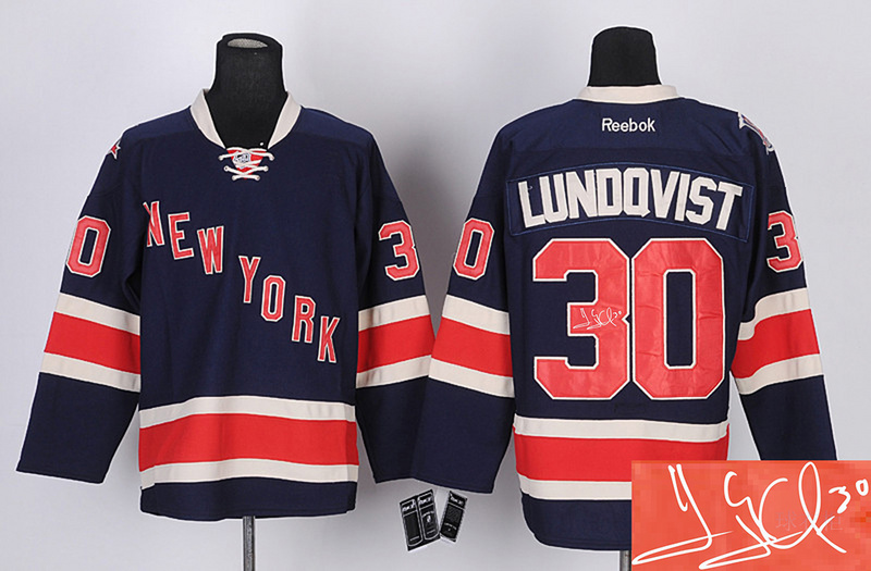 Rangers 30 Lundqvist Dark Blue Signature Edition Jerseys - Click Image to Close