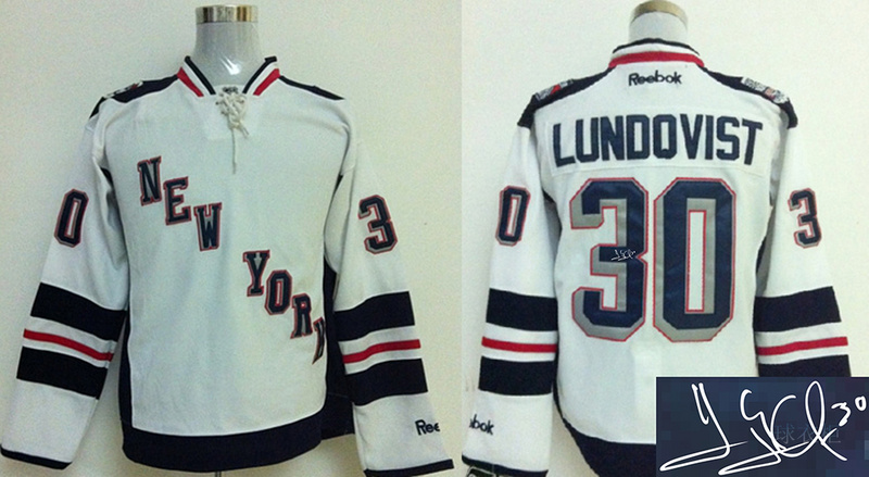Rangers 30 Lundqvist White Signature Edition Jerseys - Click Image to Close