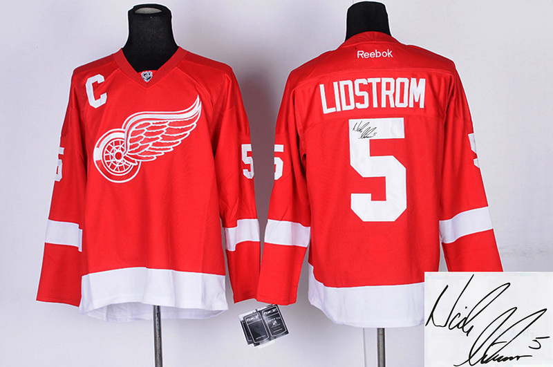 Red Wings 5 Lidstrom Red Signature Edition Jerseys - Click Image to Close