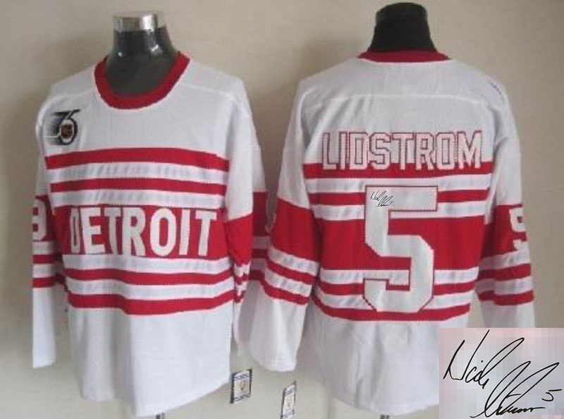 Red Wings 5 Lidstrom White Signature Edition Jerseys - Click Image to Close