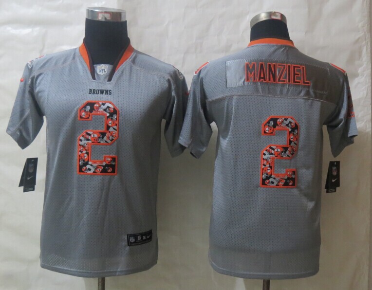 Nike Browns 2 Manziel Lights Out Grey Stitched Elite Youth Jerseys