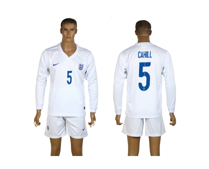 England 5 Cahill 2014 World Cup Home Long Sleeve Jerseys