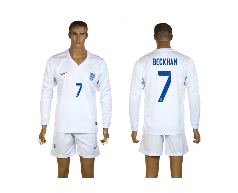 England 7 Beckham 2014 World Cup Home Long Sleeve Jerseys