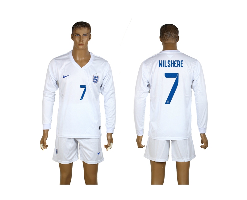 England 7 Wilshere 2014 World Cup Home Long Sleeve Jerseys
