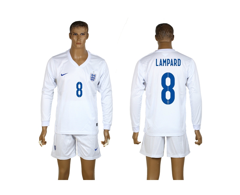 England 8 Lampard 2014 World Cup Home Long Sleeve Jerseys