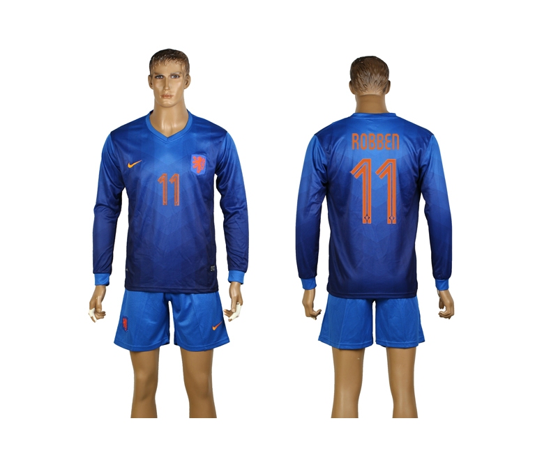 Netherlands 11 Robben 2014 World Cup Away Long Sleeve Jerseys
