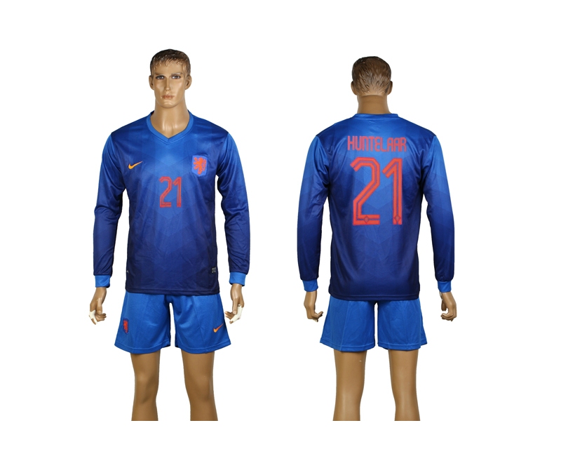 Netherlands 21 Huntelaar 2014 World Cup Away Long Sleeve Jerseys