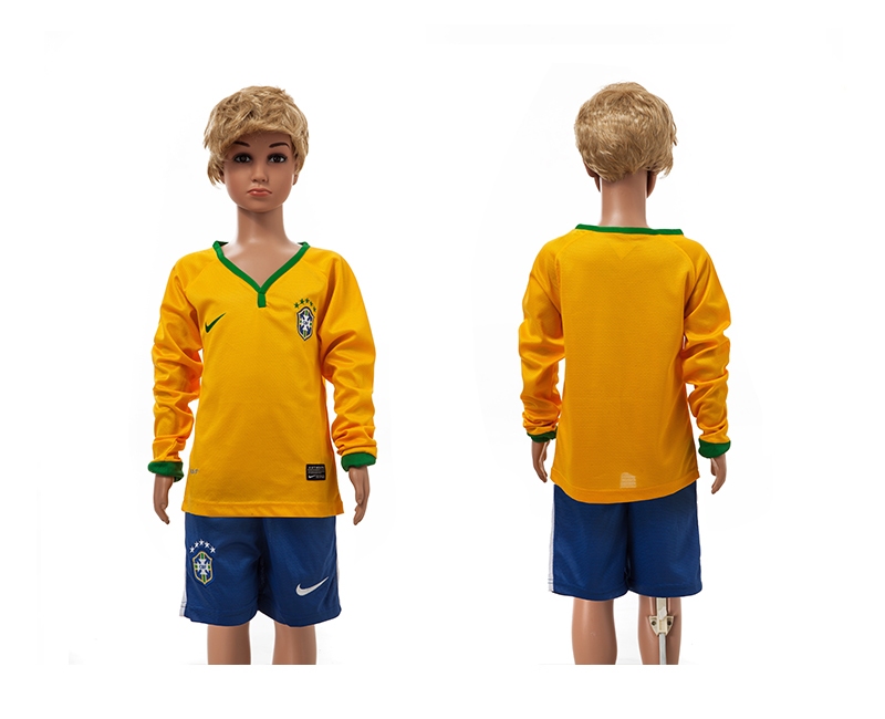 Brazil 2014 World Cup Home Long Sleeve Youth Jerseys