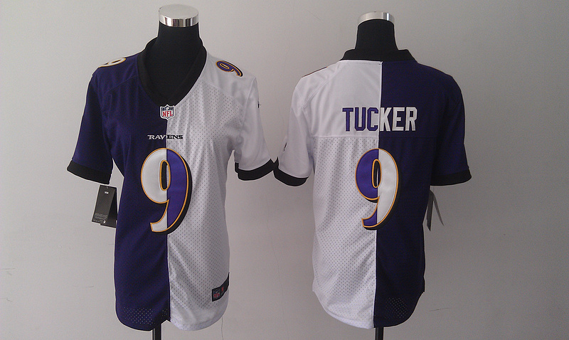 Nike Ravens 9 Tucker Purple And White Split Women Jerseys