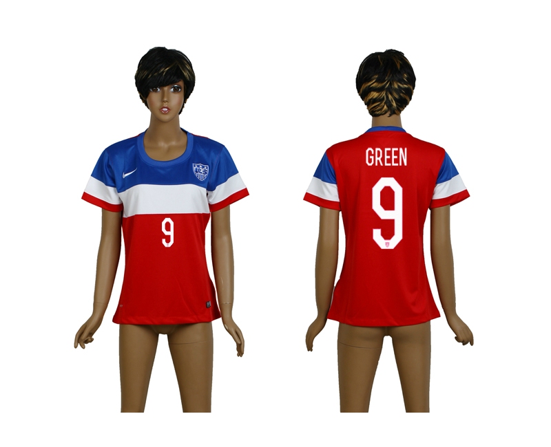 USA 9 Green 2014 Wolrd Cup Away Soccer Women Jerseys