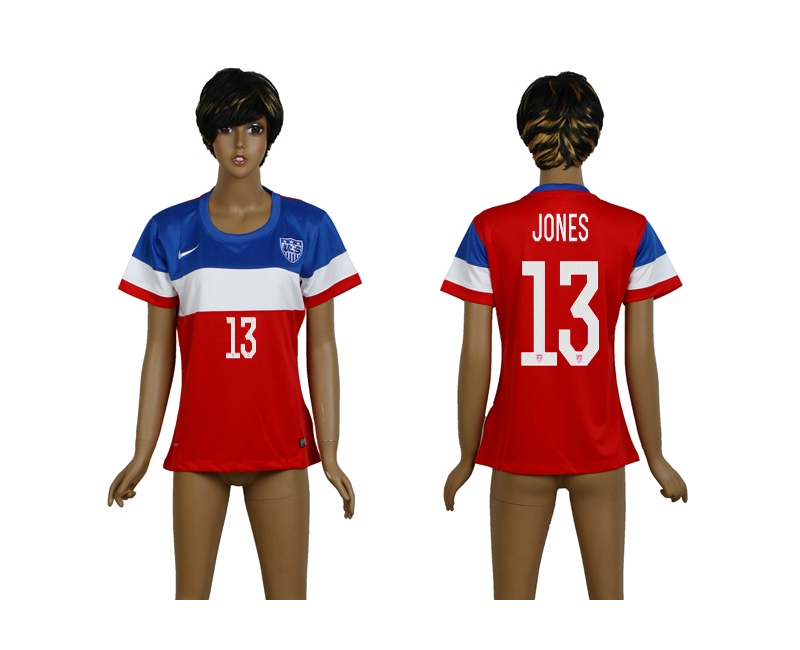 USA 13 Jones 2014 Wolrd Cup Away Soccer Women Jerseys