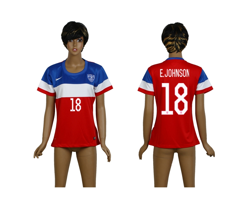 USA 18 E.Johnson 2014 Wolrd Cup Away Soccer Women Jerseys
