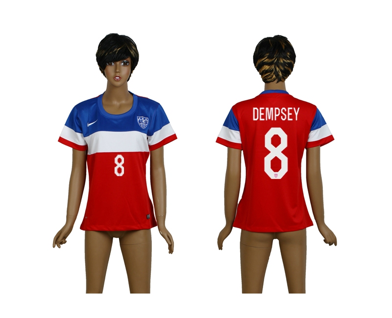 USA 8 Dempsey 2014 Wolrd Cup Away Soccer Women Jerseys