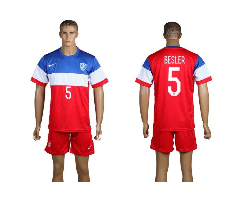 USA 5 Besler 2014 World Cup Away Soccer Jersey