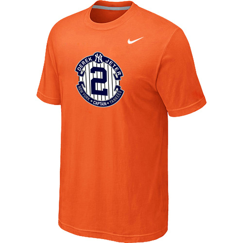 Nike Derek Jeter New York Yankees Final Season Commemorative Logo T-Shirt Orange - Click Image to Close