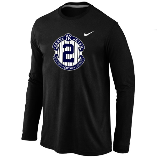 Nike Derek Jeter New York Yankees Official Final Season Commemorative Logo Long Sleeve T-Shirt Black - Click Image to Close