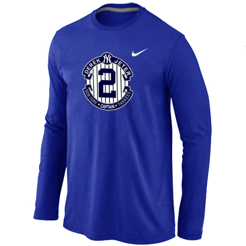 Nike Derek Jeter New York Yankees Official Final Season Commemorative Logo Long Sleeve T-Shirt Blue - Click Image to Close