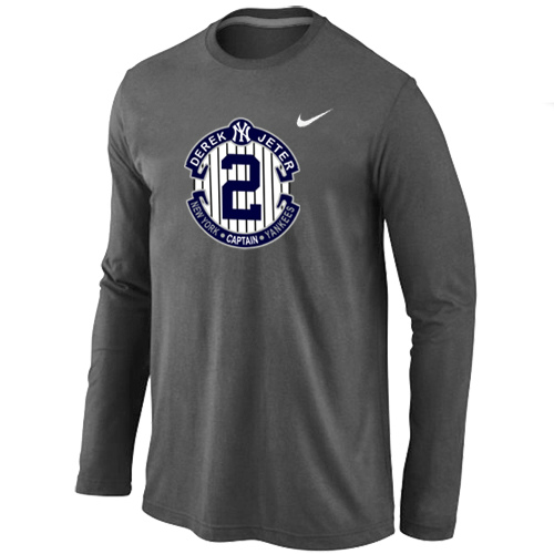 Nike Derek Jeter New York Yankees Official Final Season Commemorative Logo Long Sleeve T-Shirt D.Grey