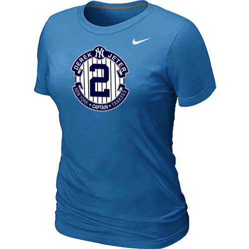Nike Derek Jeter New York Yankees Official Final Season Commemorative Logo Women's Blended T-Shirt Lt.Blue