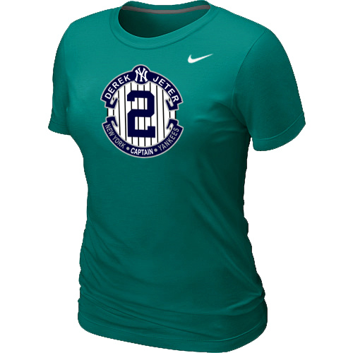 Nike Derek Jeter New York Yankees Official Final Season Commemorative Logo Women's Blended T-Shirt Lt.Green