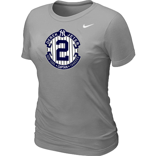 Nike Derek Jeter New York Yankees Official Final Season Commemorative Logo Women's Blended T-Shirt Lt.Grey