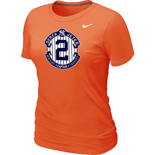 Nike Derek Jeter New York Yankees Official Final Season Commemorative Logo Women's Blended T-Shirt Orange - Click Image to Close