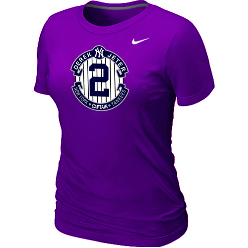 Nike Derek Jeter New York Yankees Official Final Season Commemorative Logo Women's Blended T-Shirt Purple