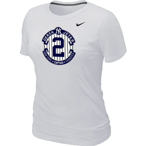 Nike Derek Jeter New York Yankees Official Final Season Commemorative Logo Women's Blended T-Shirt White