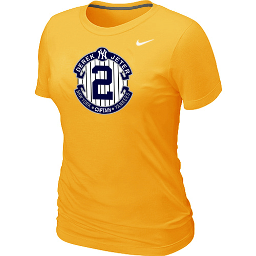 Nike Derek Jeter New York Yankees Official Final Season Commemorative Logo Women's Blended T-Shirt Yellow