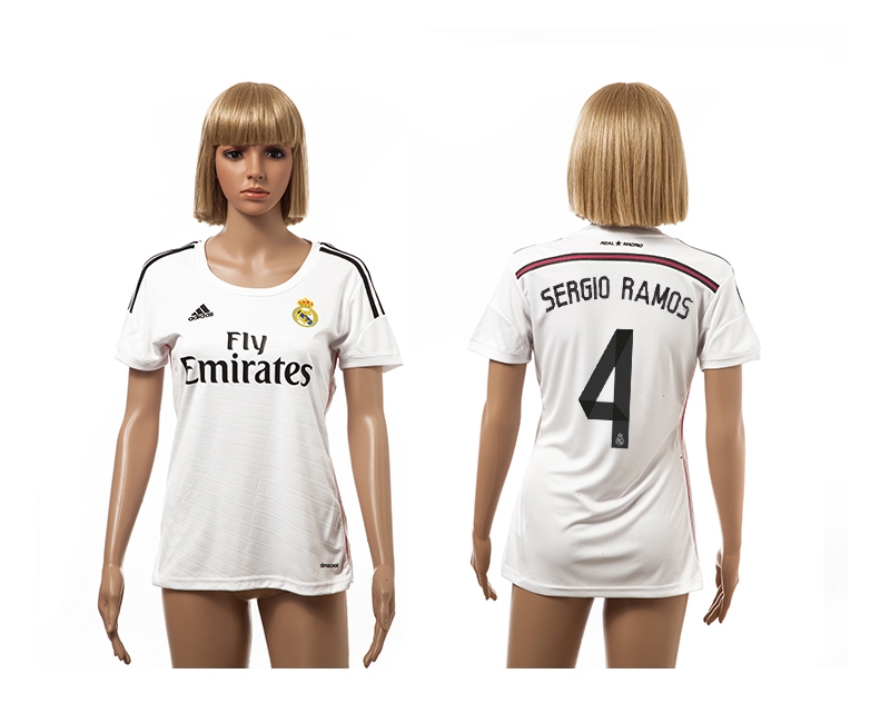 2014-15 Real Madrid 4 Sergio Ramos Home Women Jerseys - Click Image to Close
