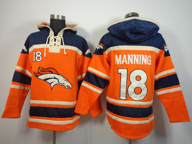 Nike Broncos 18 Peyton Manning Orange All Stitched Hooded Sweatshirt
