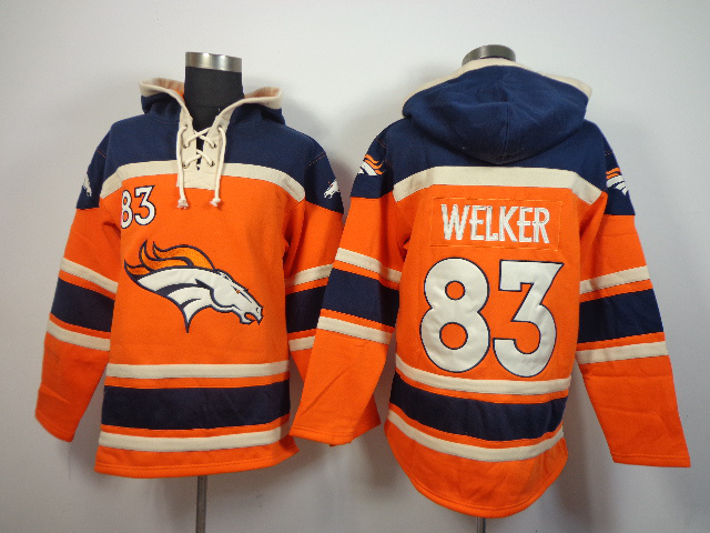 Nike Broncos 83 Wes Welker Orange All Stitched Hooded Sweatshirt