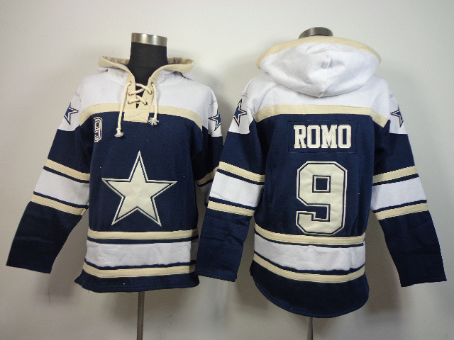 Nike Cowboys 9 Tony Romo Blue All Stitched Hooded Sweatshirt