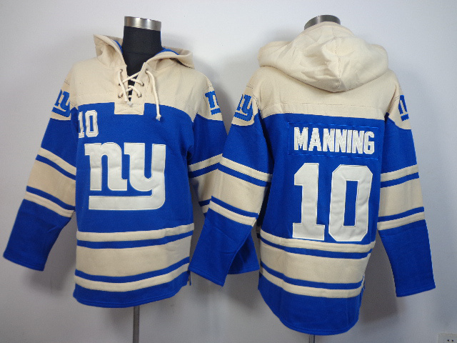 Nike Giants 10 Peyton Manning Blue All Stitched Hooded Sweatshirt