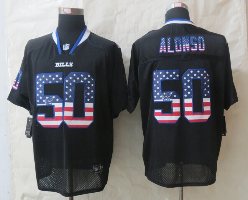 Nike Bills 50 Alonso USA Flag Fashion Black Elite Jerseys