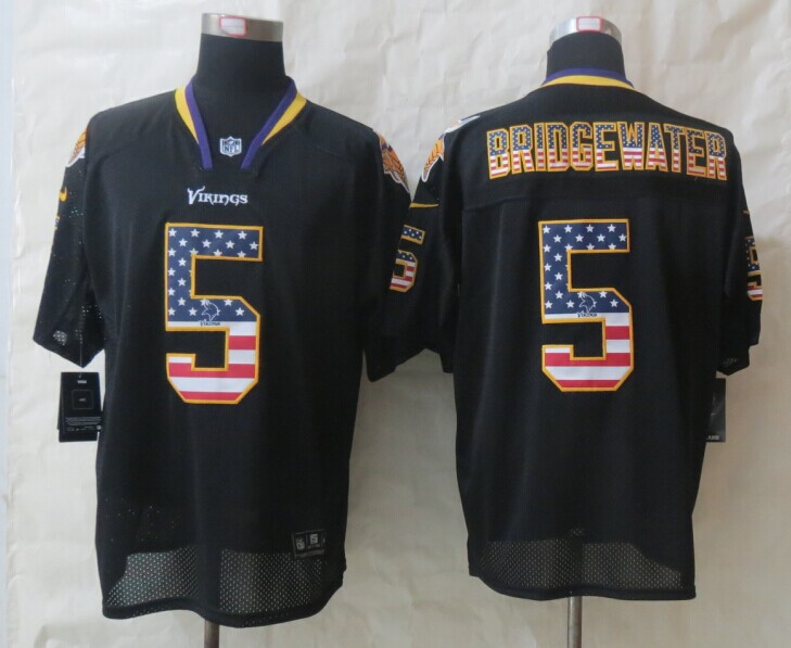 Nike Vikings 5 Bridgewater USA Flag Fashion Black Elite Jerseys