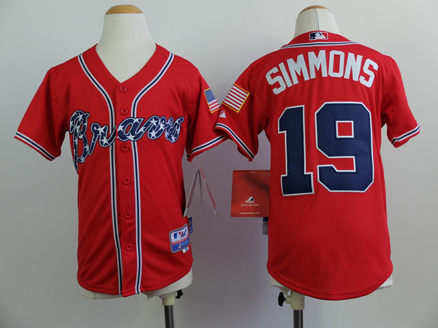Braves 19 Simmons Red Youth Jersey - Click Image to Close