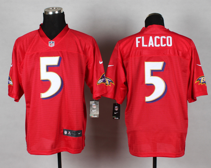 Nike Ravens 5 Flacco Red Elite Jerseys