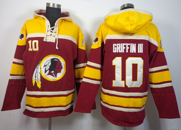 Redskins 10 Griffin III Red Hooded Jerseys - Click Image to Close