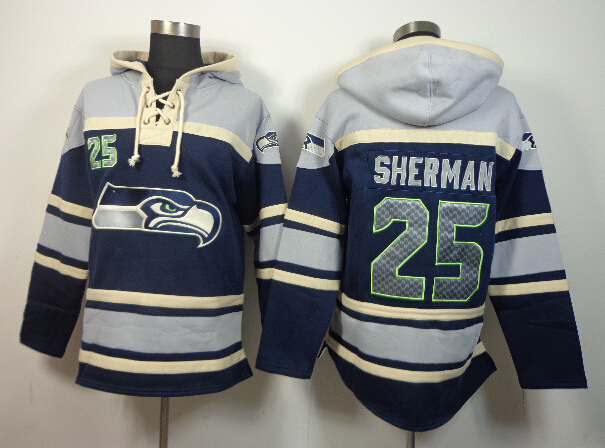 Nike Seahawks 25 Richard Sherman Blue All Stitched Hooded Sweatshirt