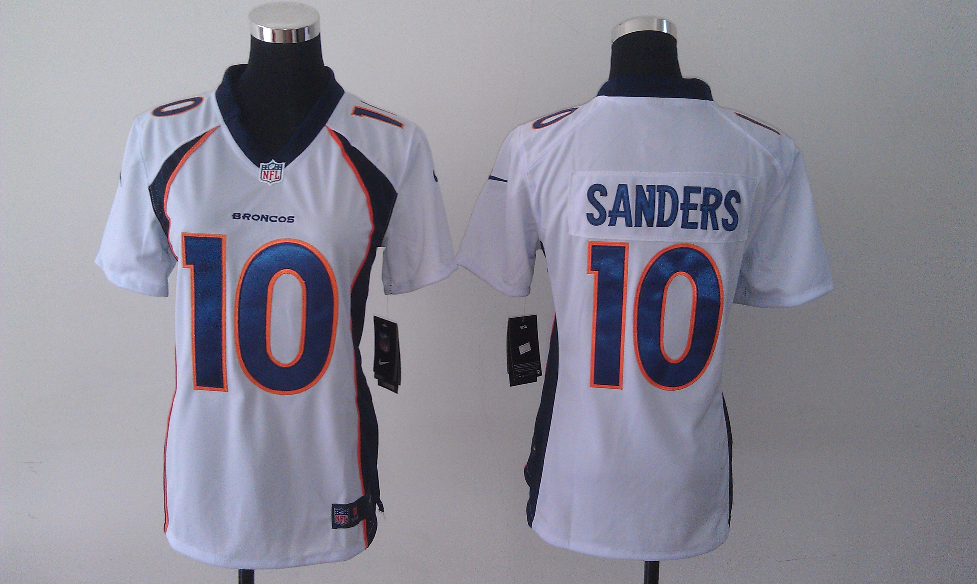 Nike Broncos 10 Sanders White Women Game Jerseys